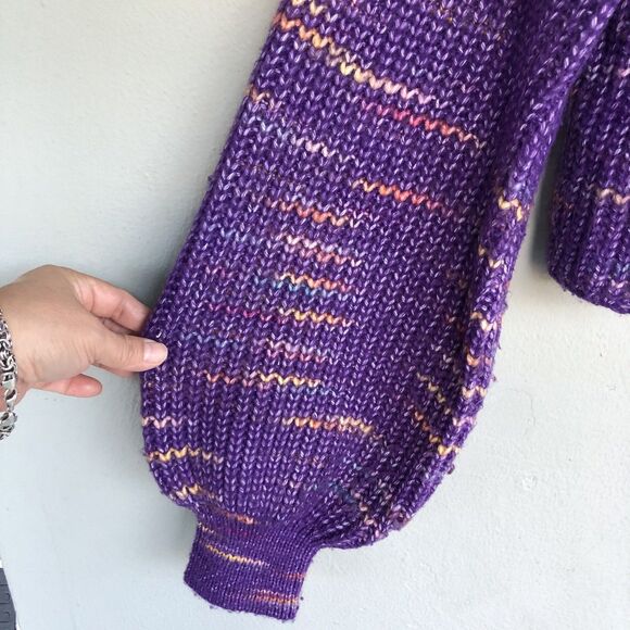 Ivory Ella Oversized Cropped Cardigan Sweater Women's L Purple Chunky Cozycore - Picture 5 of 11
